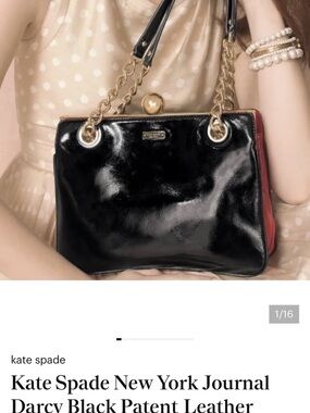 Kate Spade Patent Leather Black Women’s Shoulder Bag with Gold Chain Accents